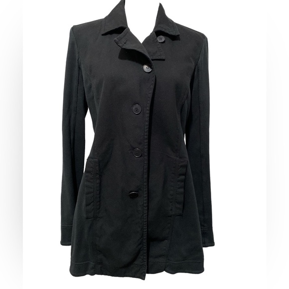 Eileen Fisher Organic Cotton Two Tone Button Front Jacket Medium Black - Picture 1 of 16